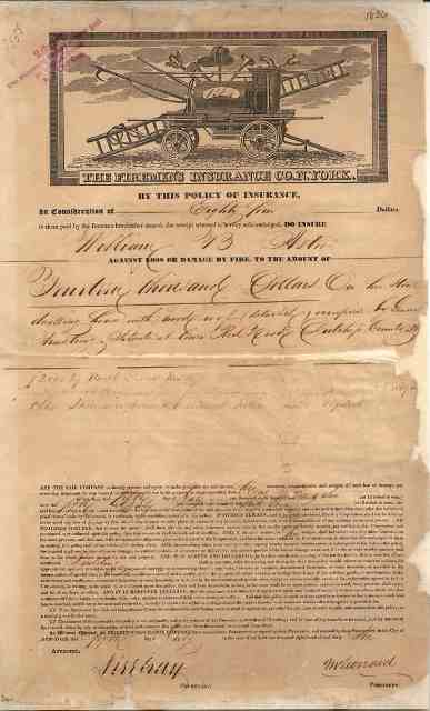  Firemen’s Insurance Company of New York, policy, 1836